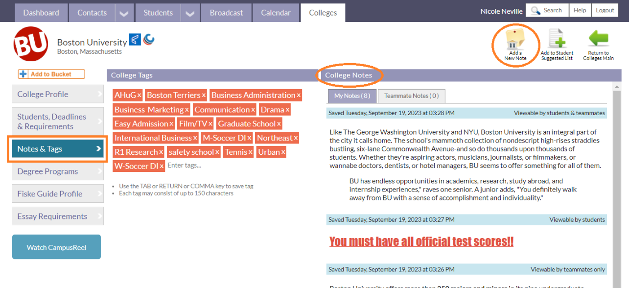 How do I add a College profile note? – CollegePlannerPro Support