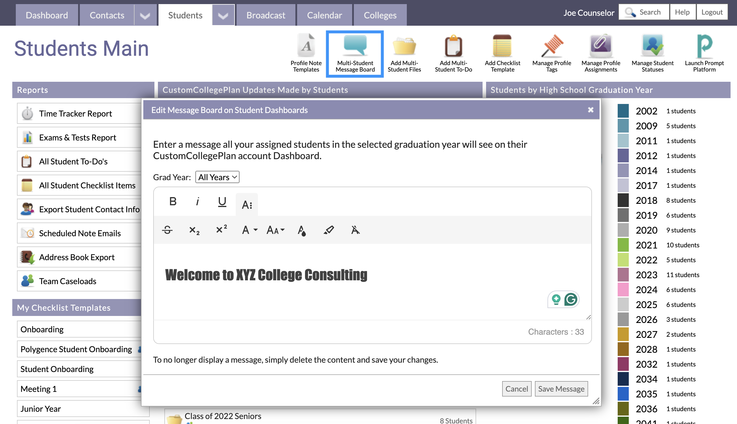 What is the Message Board? – CollegePlannerPro Support