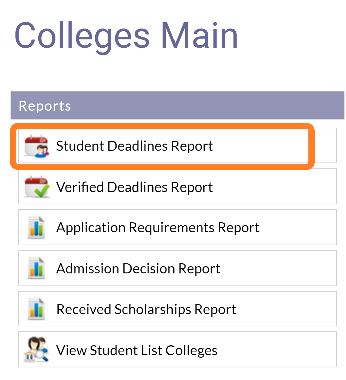 How do I create a College deadlines report for all students